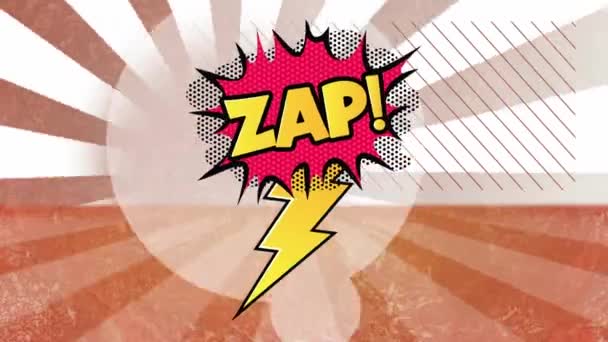 Animation Zap Текст Написанный Поверх Мультяшного Ретро Пузыря Речи Коричневых — стоковое видео