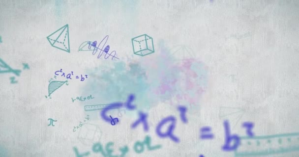 Animation Équations Mathématiques Formes Géométriques Bleu Déplaçant Sur Fond Gris — Video