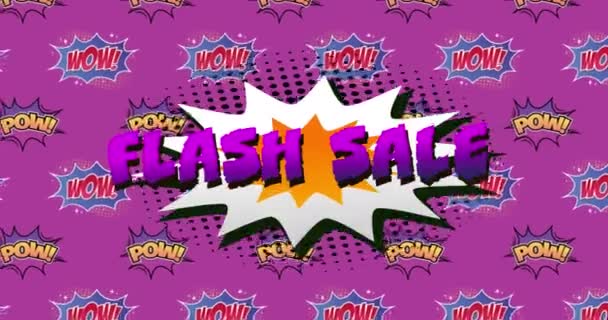 Animation Purple Flash Sale Speech Bubble Pow Wow Text Written — Stock Video