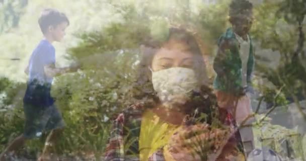Animação Mulher Asiática Máscara Para Proteção Contra Coronavírus Covid Usando — Vídeo de Stock