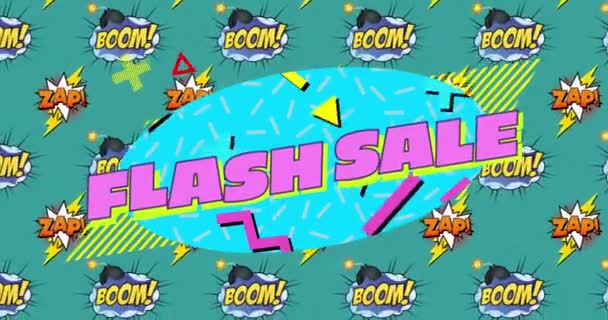 Animasi Kuning Flash Sale Pada Oval Biru Atas Boom Dan — Stok Video