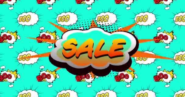 Animation Orange Sale Text Speech Bubble Boom Text Written Cartoon — Stock Video