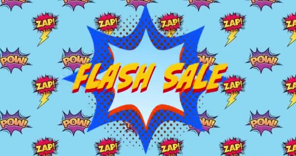 Animace Flash Prodej Text Hlasové Bubliny Nad Boom Zape Text — Stock video