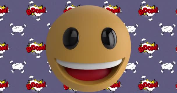 Animatie Van Smiley Face Emoji Met Boom Tekst Geschreven Cartoon — Stockvideo