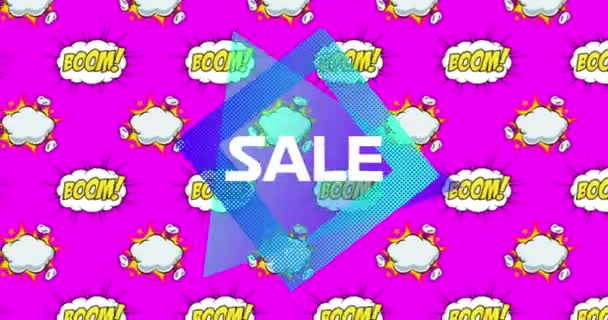 Animation Yellow Sale Blue Square Triangle Boom Text Written Cartoon — Stock Video