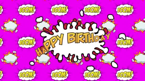 Animation Happy Birthday Κείμενο Φούσκα Ομιλία Πάνω Από Boom Κείμενο — Αρχείο Βίντεο