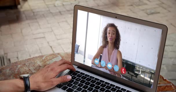 Animation Caucasian Man Having Video Chat Laptop Computer Caucasian Businesswoman — Stock Video