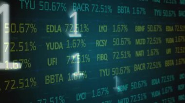 Borsa ve finansal veri işleme ve kara fon üzerindeki ikili kodlama animasyonları. Küresel finansman dijital olarak oluşturulan imaj.