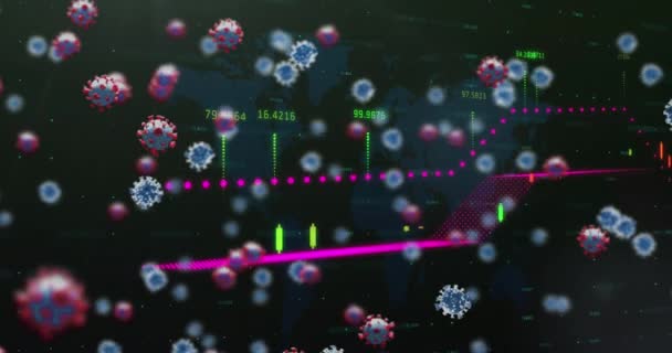 Animación Celdas Covid Mercado Valores Procesamiento Datos Financieros Brillantes Con — Vídeos de Stock