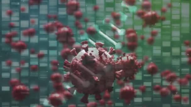 背景にある3D Dna鎖 スコープスキャニング Covid 19コロナウイルスマクロ細胞のアニメーション コロナウイルスパンデミック医学研究の概念デジタル生成された画像 — ストック動画