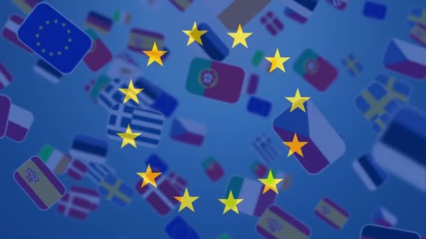 Animazione Della Bandiera Dell Unione Europea Con Cerchio Stelle Gialle — Video Stock