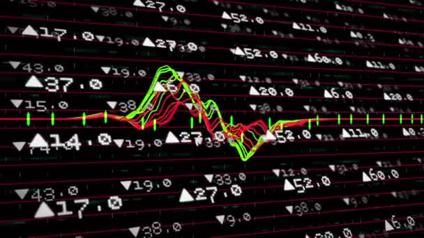 Animación Del Mercado Valores Procesamiento Datos Financieros Con Líneas Rojas — Vídeos de Stock