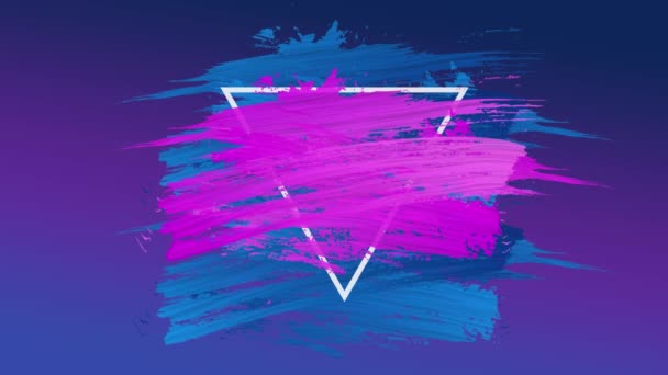 Анімація Штрихів Рожево Блакитної Фарби Білим Контуром Трикутника Являється Градієнтному — стокове відео