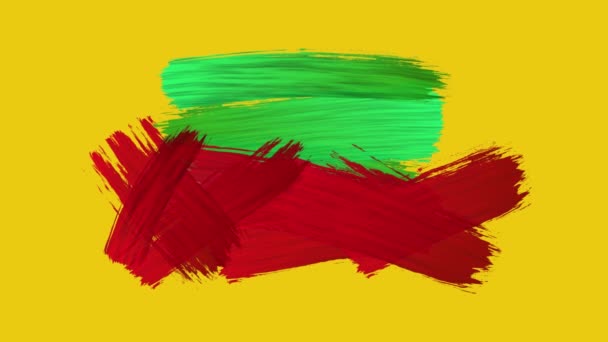 黄色の背景に現れる赤と緑の絵画のストロークのアニメーション — ストック動画