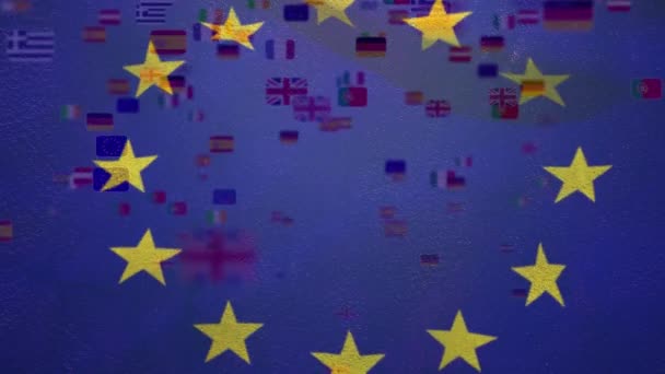 Animazione Della Bandiera Dell Unione Europea Con Cerchio Stelle Gialle — Video Stock