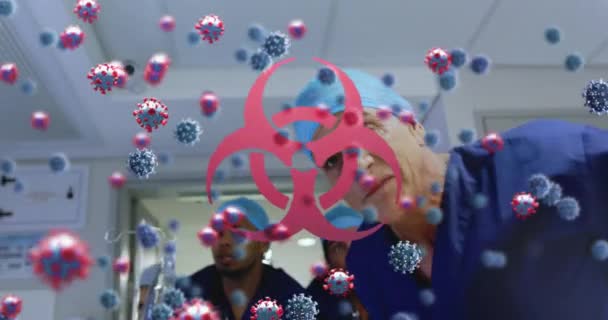 Animation Medical Staff Team Hospital Virus Icon Coronavirus Cells Floating — Stock Video