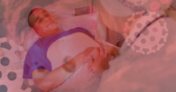 Анимация Пациента Больнице Коронавирусами Плавающими Переднем Плане Covid Пандемия Здравоохранения — стоковое видео