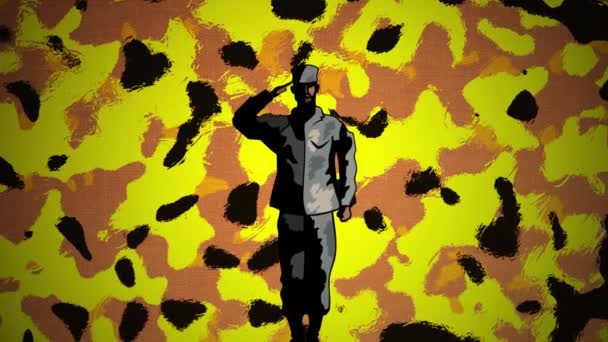 Animation Figures Soldats Saluant Avec Des Étoiles Drapeau Américain Des — Video