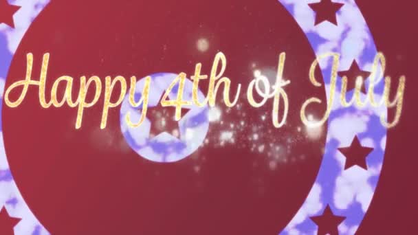 Animation Happy 4Th Juli Text Fyrverkerier Cirkel Spinning Med Amerikanska — Stockvideo