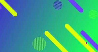 Değişken yeşil arkaplan üzerinde kusursuz döngü içinde hipnotik hareket eden çoklu renkli, çok renkli, soyut şekillerin animasyonu. 