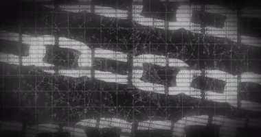 Üç dijital parlayan zincirin animasyonu, rakamlar, veri işleme ve arkaplandaki bağlantılar ağıyla dijital arayüz. Çevrimiçi güvenlik kavramı dijital olarak oluşturulmuş görüntü.