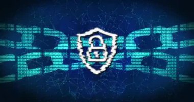 Sayılı iki dijital parlayan zincirin animasyonu, arka planda bağlantılar ağı olan çevrimiçi güvenlik asma kilit veri işlemesi. Çevrimiçi güvenlik kavramı dijital olarak oluşturulmuş görüntü.