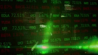 Kırmızı ve yeşil borsada ikili kodlama ve kara fon üzerinde finansal veri işleme animasyonu. Küresel finansman dijital olarak oluşturulan imaj.