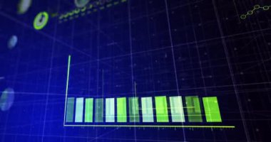 Coronavirus Covid 19 hücrenin animasyonu, mavi arka planda grafik istatistik kaydı ve veri işlemesi. Coronavirus Covid 19 salgın konseptini dijital olarak üretti..