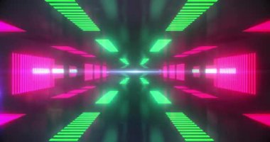 Çoklu yeşil ve pembe çizgilerin animasyonu kusursuz döngü içinde hipnotik hareketlerle hareket eden tünel oluşturur..