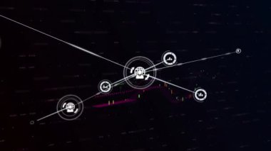 Borsa animasyonu ve yeşil çizgilerin siyah arka planda inip çıktığı kırmızı, parlayan finansal veri işlemesi. Küresel finansman dijital olarak oluşturulan imaj.