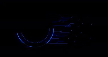 Siyah arkaplanda parlayan mavi asma kilit çevrimiçi güvenlik simgesi veri işleme ve dijital arayüzü animasyonu. Çevrimiçi güvenlik kavramı dijital olarak oluşturulmuş görüntü.