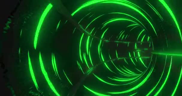 Анимация Светящегося Туннеля Нескольких Зеленых Светящихся Световых Трасс Движущихся Гипнотическом — стоковое видео