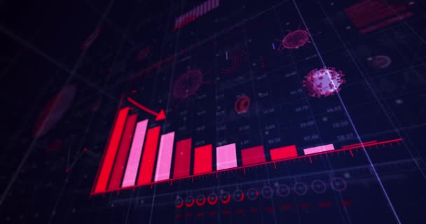 Animation Coronavirus Covid Cellules Avec Enregistrement Statistiques Graphiques Traitement Données — Video