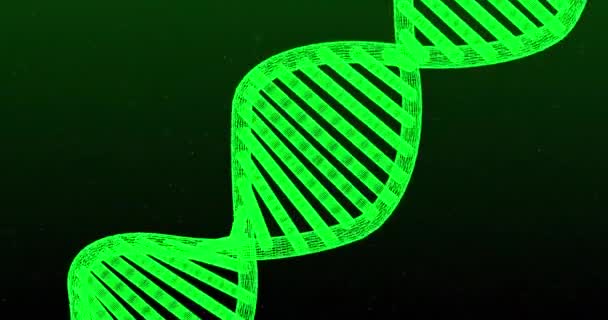 Animering Gröna Glödande Dubbel Spiral Dna Sträng Snurrar Grön Bakgrund — Stockvideo