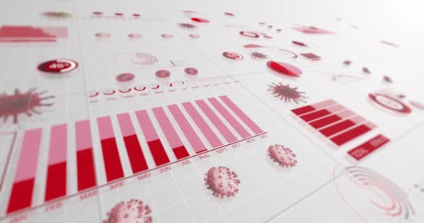 Animación Coronavirus Covid Celdas Con Registro Estadísticas Gráficas Procesamiento Datos — Vídeos de Stock