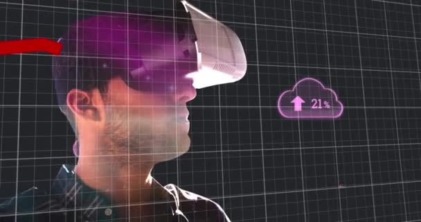 Animation Homme Portant Casque Avec Traitement Données Statistiques Nuages Avec — Video