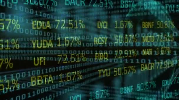 Animace Zeleného Binárního Kódování Akciovým Trhem Zpracování Finančních Dat Černém — Stock video