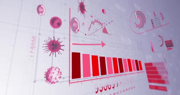 Animation Coronavirus Covid Cellules Avec Enregistrement Statistiques Graphiques Rouges Traitement — Video