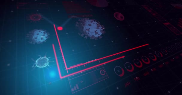 Animation Coronavirus Covid Cellules Avec Enregistrement Statistiques Graphiques Traitement Données — Video