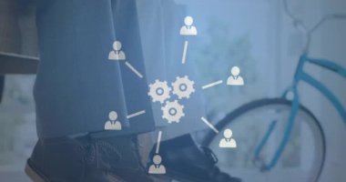 Dizüstü bilgisayar kullanan öğrencilerin dijital simgelerinin animasyonu. Eðitim iþletme sosyal medya ağ arayüzü kavramı dijital bileşik.