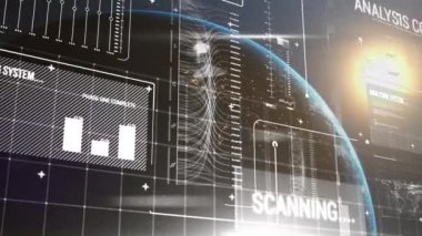 Dünya üzerinde tarama ve analiz ile finansal veri işleme animasyonu. Küresel işletme, dijital olarak oluşturulan imajı finanse eder. NASA tarafından sağlanan video ögeleri.