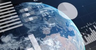 Dünya üzerindeki finansal veri işleme ve istatistiklerin animasyonu. Küresel işletme, dijital olarak oluşturulan imajı finanse eder. NASA tarafından sağlanan video ögeleri.