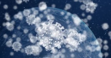 Arka planda Dünya 'nın üzerinde yüzen çoklu 3d Covid 19 koronavirüs hücresinin animasyonu. Küresel koronavirüs salgını konsepti dijital olarak oluşturuldu. NASA tarafından sağlanan video ögeleri.