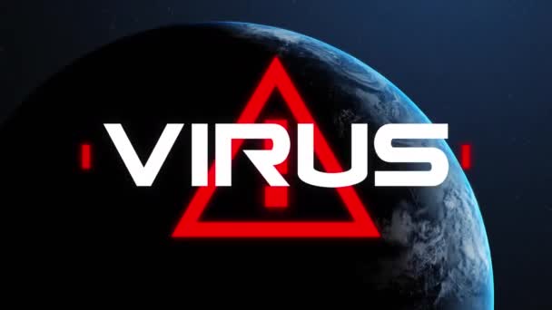 Kırmızı Üçgen Üzerinde Virüs Metninin Animasyonu Arkaplanda Ünlem Işareti Var — Stok video