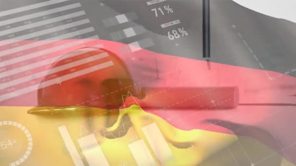 Animáció Pénzügyi Adatok Feldolgozása Egy Német Zászló Lengett Egy Biztonsági — Stock videók