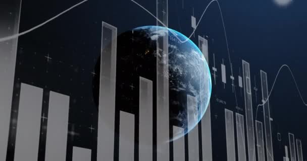 Animación Del Procesamiento Datos Financieros Registro Estadísticas Sobre Planeta Tierra — Vídeos de Stock