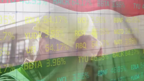 Animação Processamento Dados Financeiros Com Uma Bandeira Húngara Acenando Sobre — Vídeo de Stock