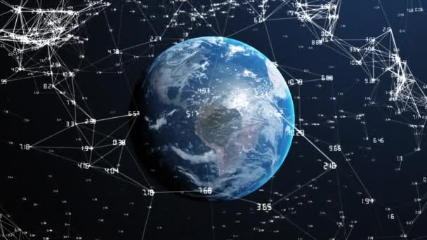 Animação Processamento Dados Financeiros Com Rede Conexões Sobre Planeta Terra — Vídeo de Stock