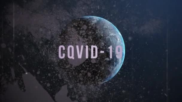 Анімація Тексту Covid Над Планетою Земля Похмурому Тлі Глобальна Пандемічна — стокове відео