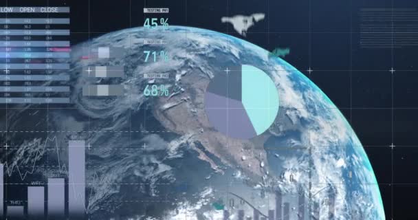 Animation Der Finanzdatenverarbeitung Und Statistischen Erfassung Über Den Planeten Erde — Stockvideo